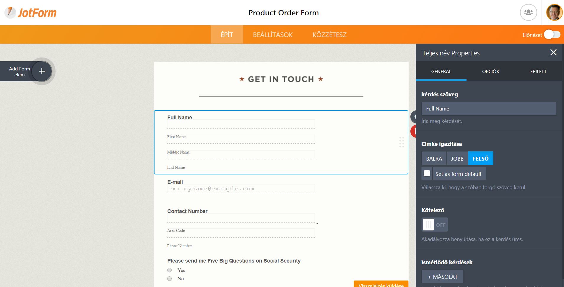 How to change the language of the form builder?